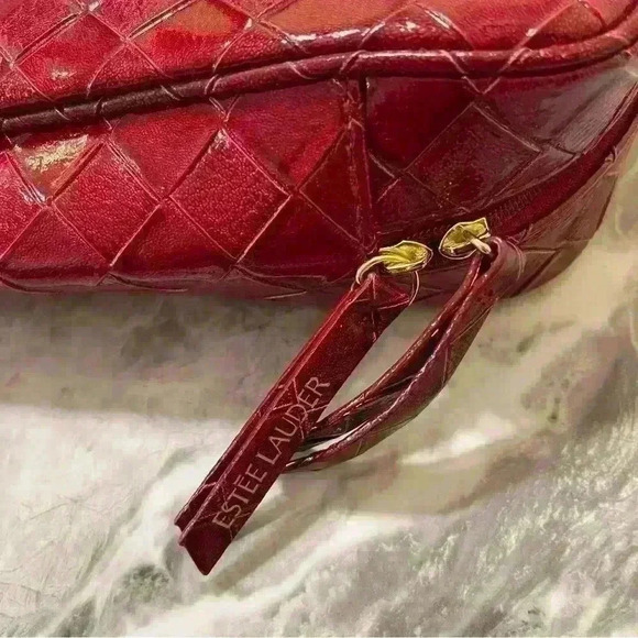 Estee Lauder Red Brick Beauty Makeup Travel Bag Cosmetic Case Purse Tote 13.5" - Picture 3 of 8